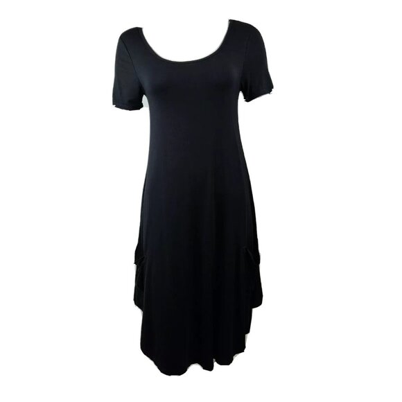 Piphany Dress Womens Size XS Solid All Black Short Sleeve Pockets Flowy - Picture 1 of 6